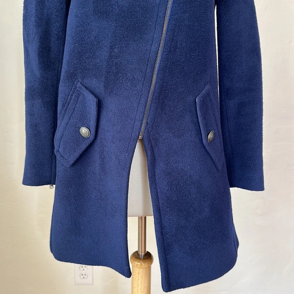 REBECCA TAYLOR Wool Blend Coat Faux Fur Collar Navy Blue, Size 2 - Picture 4 of 15
